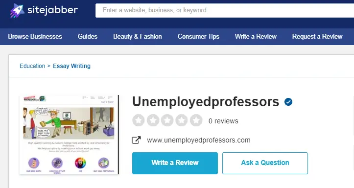 UnemployedProfessors review on Sitejabber